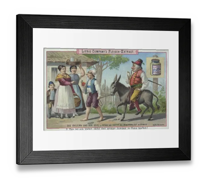 Framed Print : The peasants and the donkey, it is hard to please everyone