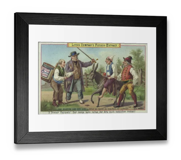 Framed Print : The peasants and the donkey, it's hard to please everyone Framed Print : The peasants and the donkey, it's hard to please everyone