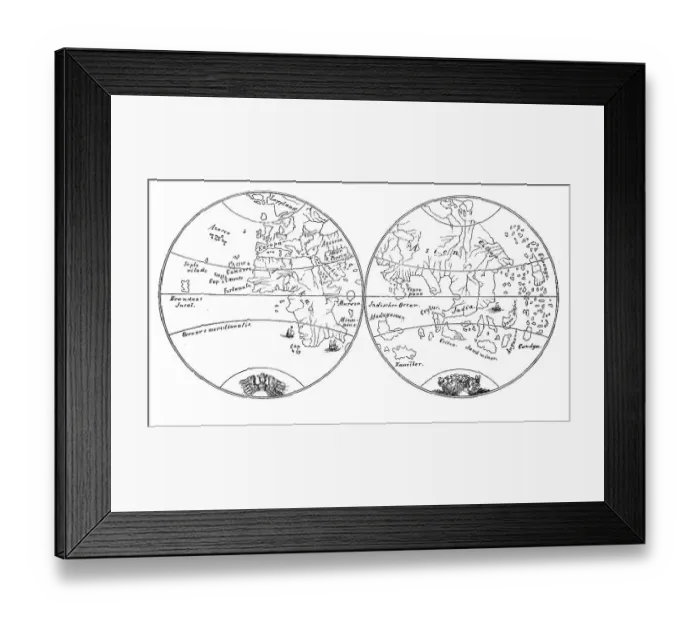 Framed Print : The two halves of the earth after the globe by Behaim