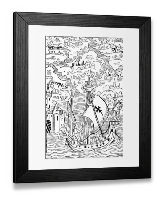 Framed Print : Map of the discovery of the Antilles by Cristoph Columbus