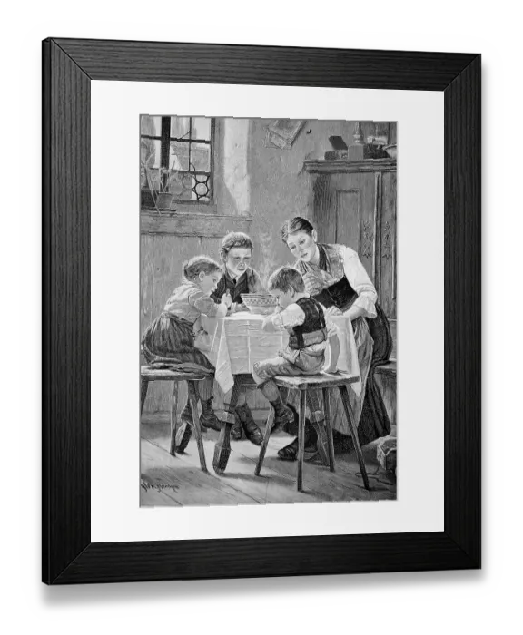 Framed Print : Lunch in the farmhouse, one of the children does not like the soup