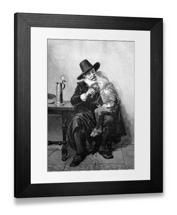 Framed Print : Man lets a toddler take a taste of his beer