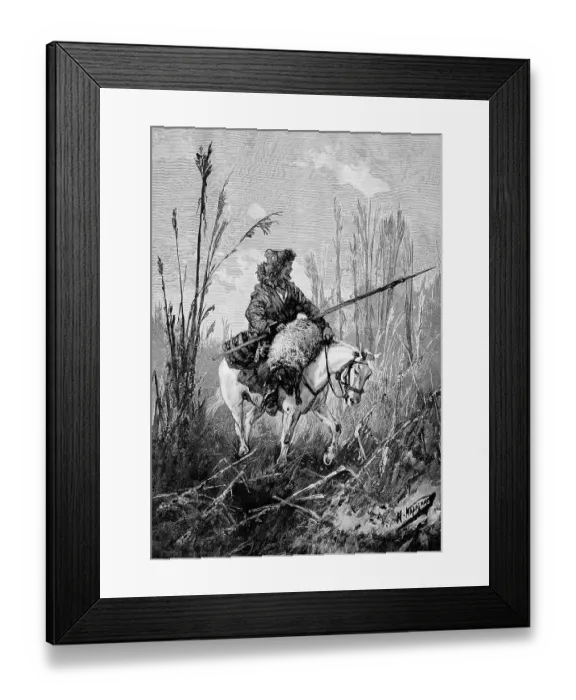 Framed Print : Thief has stolen a sheep and is transporting it on his horse