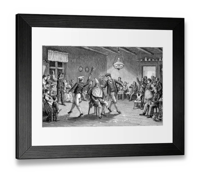 Framed Print : Men at the barber's dance, an old custom in Pomerania Framed Print : Men at the barber's dance, an old custom in Pomerania