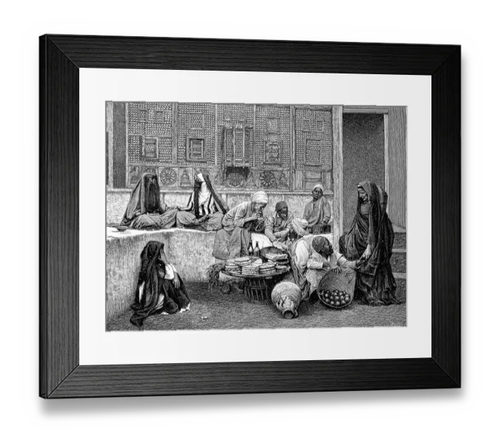 Framed Print : Street vendors in the streets of Cairo in 1865