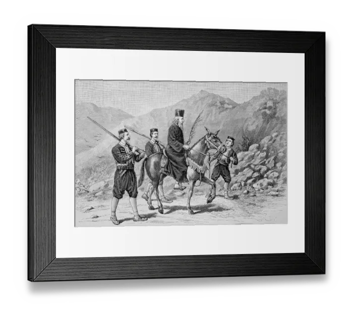 Framed Print : Greek Pope c. 1867, priest, riding on a donkey Framed Print : Greek Pope c. 1867, priest, riding on a donkey