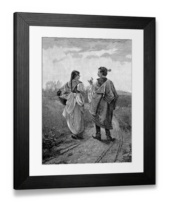 Framed Print : Farmers in the Puszta, a Couple on the Road