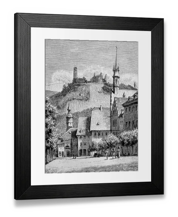 Framed Print : Windeck Castle and the town of Weinheim an der Bergstrasse in 1870