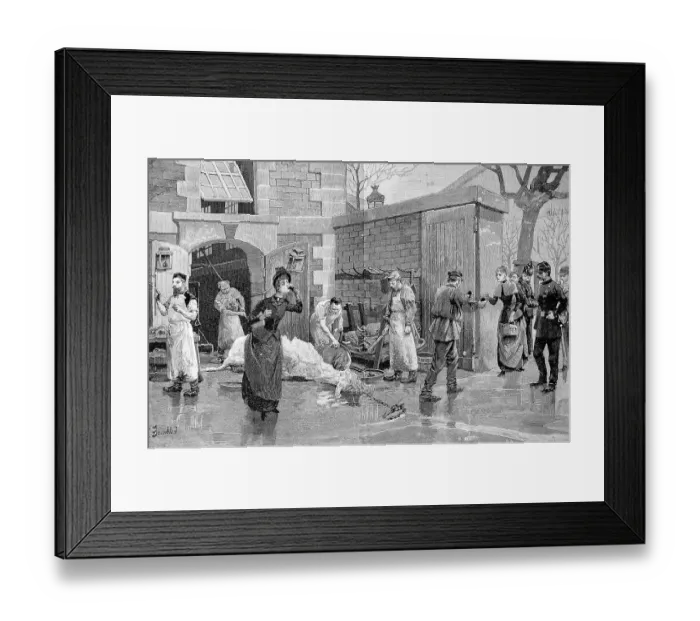 Framed Print : People drinking blood in a slaughterhouse in Paris in 1880