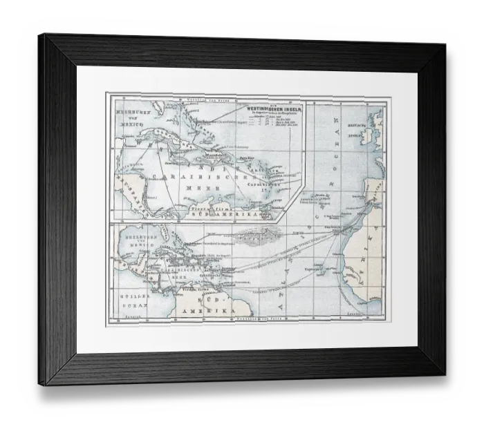 Framed Print : Historical map with an overview of the voyages of Christopher Columbus Framed Print : Historical map with an overview of the voyages of Christopher Columbus