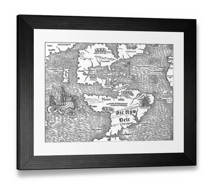 Framed Print : Historical map with the view of America at the beginning of the 16th century