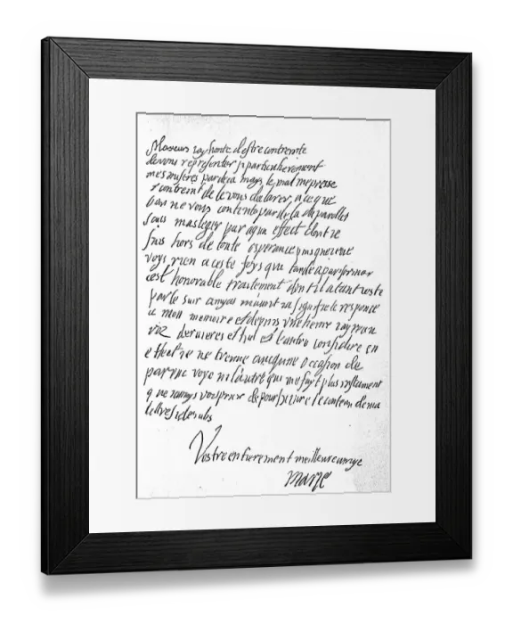 Framed Print : Handwritten postscript of Mary Stuart to a letter to the French envoy in England Framed Print : Handwritten postscript of Mary Stuart to a letter to the French envoy in England