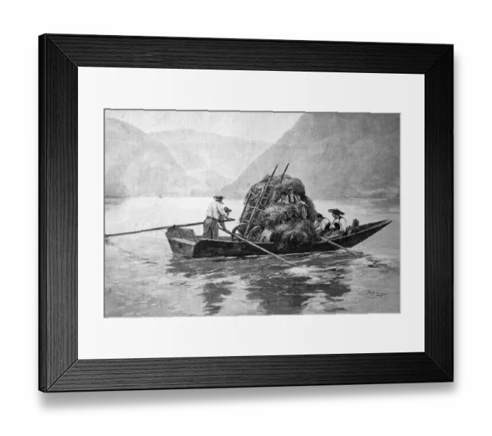 Framed Print : Hay harvest with the boat, The hay is brought home