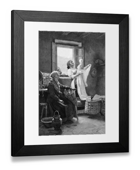 Framed Print : Newborn Child with Mother and Grandparents in a Farmhouse in Austria