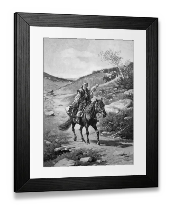 Framed Print : Huzlin Woman, Riding a Horse and Spinning Wool Framed Print : Huzlin Woman, Riding a Horse and Spinning Wool