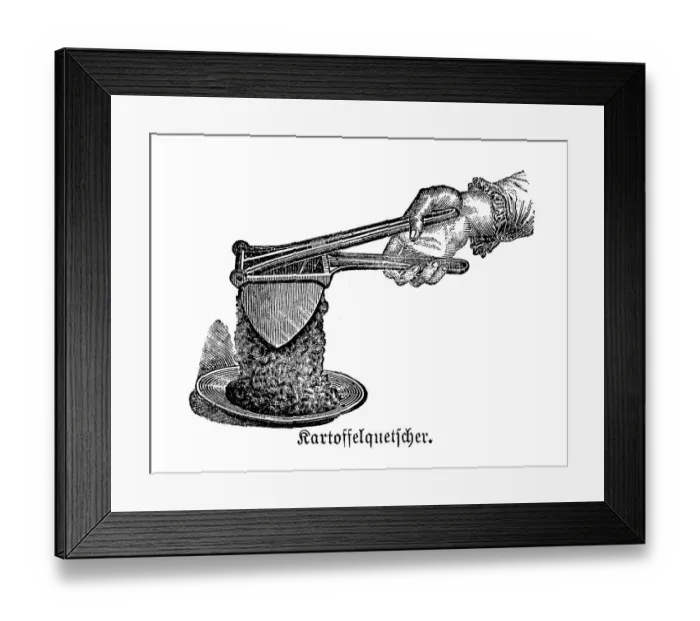 Framed Print : Potato masher, historical kitchen utensils
