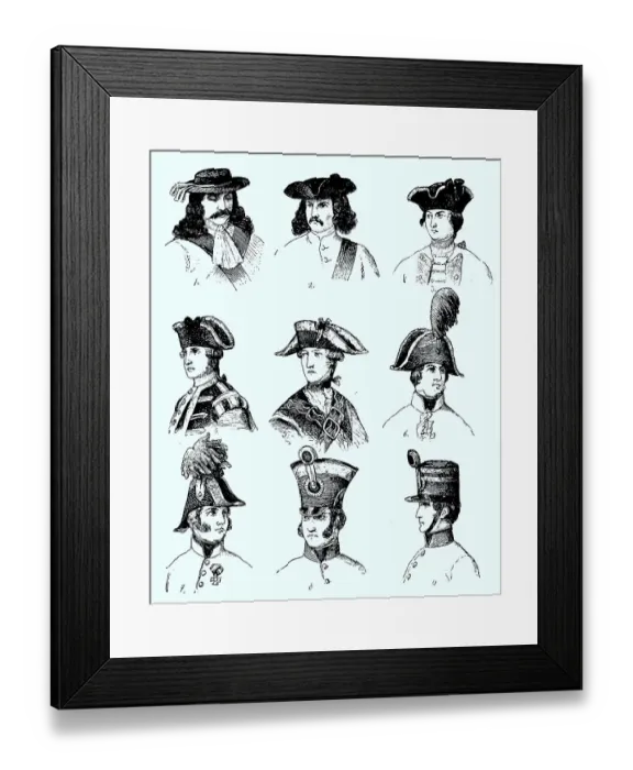 Framed Print : Military headdresses from 1670
