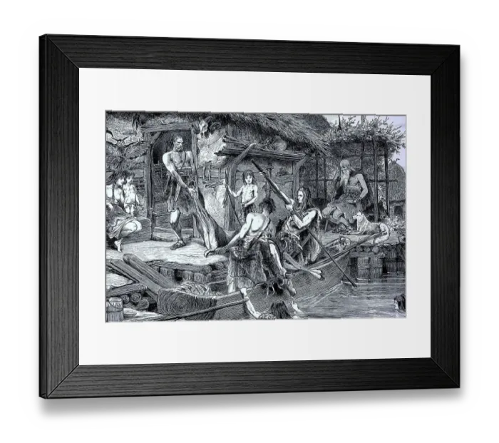 Framed Print : The time of the stilt houses, also called pile dwellings or palafitte