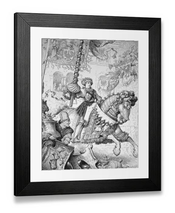 Framed Print : The winner of a medieval jousting tournament
