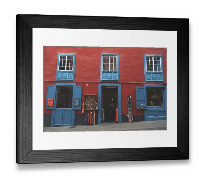 Framed Print : Shops, colourful houses in the old town of Santa Cruz de la Palma