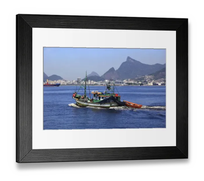 Framed Print : Fishing boat in the Baia de Guanbara bay in the east of Rio de Janeiro