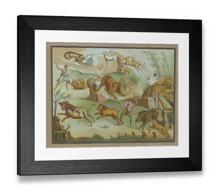 Framed Print : Wall painting, fresco of the hunting lodge in Pompeii