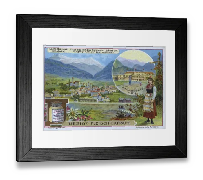 Framed Print : Picture series Simplon tunnel, city of Brig with the Simplon in the background