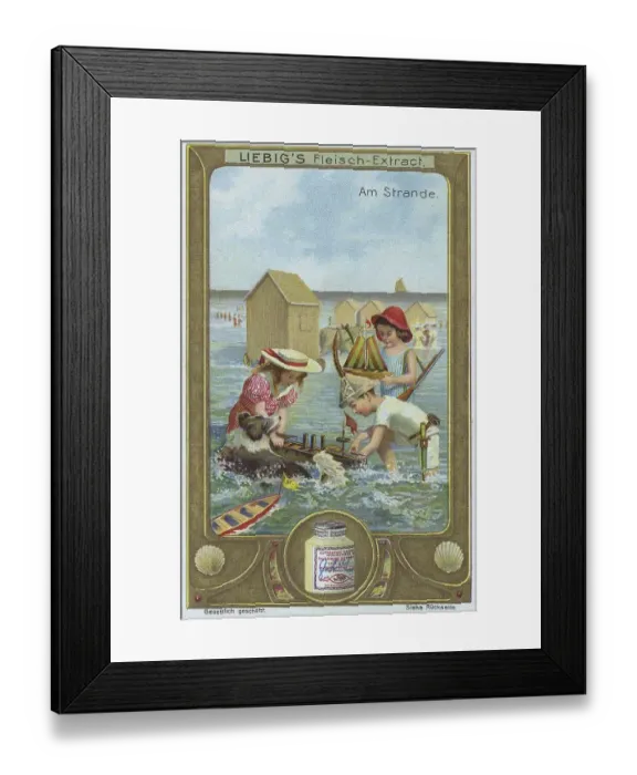 Framed Print : Picture series Am Strande, children playing in the water with a toy ship Framed Print : Picture series Am Strande, children playing in the water with a toy ship