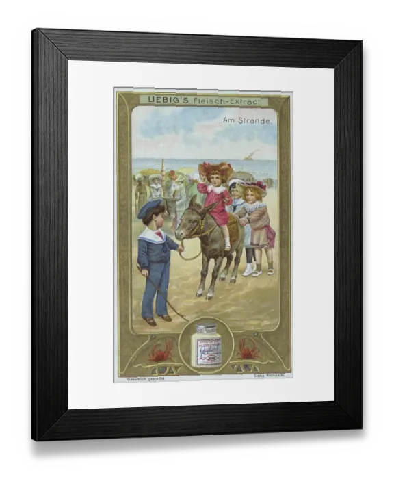 Framed Print : Picture series On the beach, children want to ride a donkey Framed Print : Picture series On the beach, children want to ride a donkey