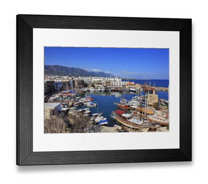 Framed Print : Girne, Kyrenia, harbour town, view of the harbour and the old town Framed Print : Girne, Kyrenia, harbour town, view of the harbour and the old town