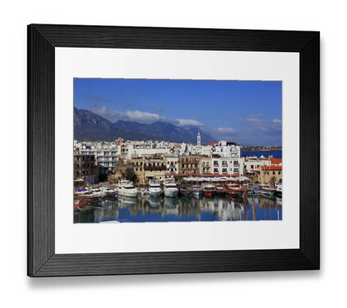 Framed Print : Girne, Kyrenia, harbour town, view of the harbour and the old town