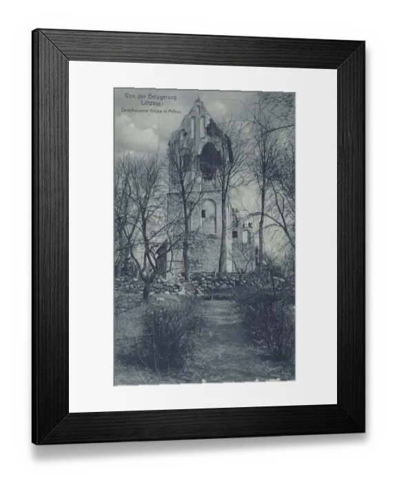 Framed Print : Shot-up church in Milken, from the siege of Loetzen