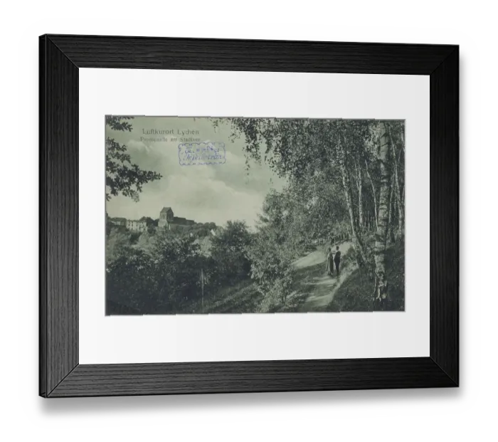 Framed Print : Promenade at the town lake in the climatic health resort Lychen Framed Print : Promenade at the town lake in the climatic health resort Lychen