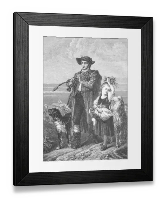 Framed Print : The shepherd returns home with his daughter in the evening Framed Print : The shepherd returns home with his daughter in the evening