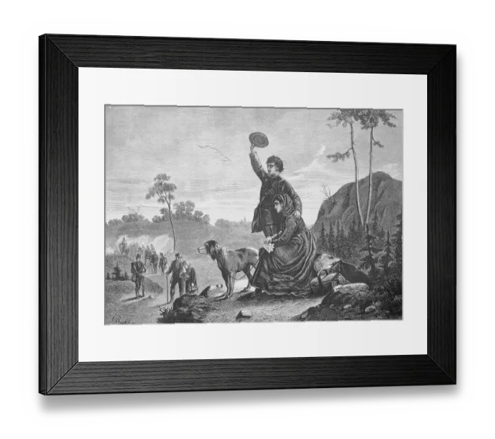 Framed Print : The last goodbye, sad couple waves after a column of men leaving for military service