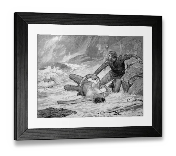 Framed Print : Rescue crew pulled a shipwrecked man out of the sea by the life ring Framed Print : Rescue crew pulled a shipwrecked man out of the sea by the life ring