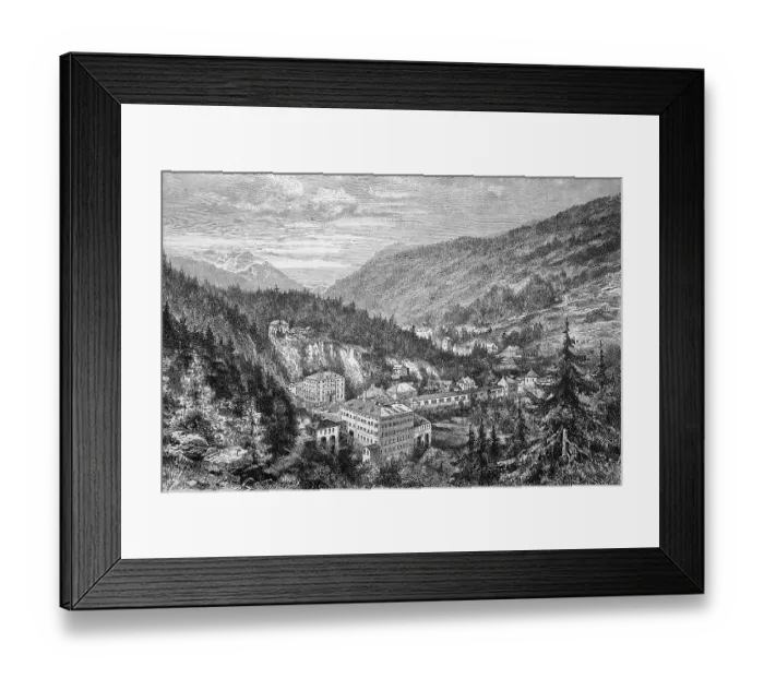 Framed Print : Gastein in 1880, view of the town from the Schillerhoehe