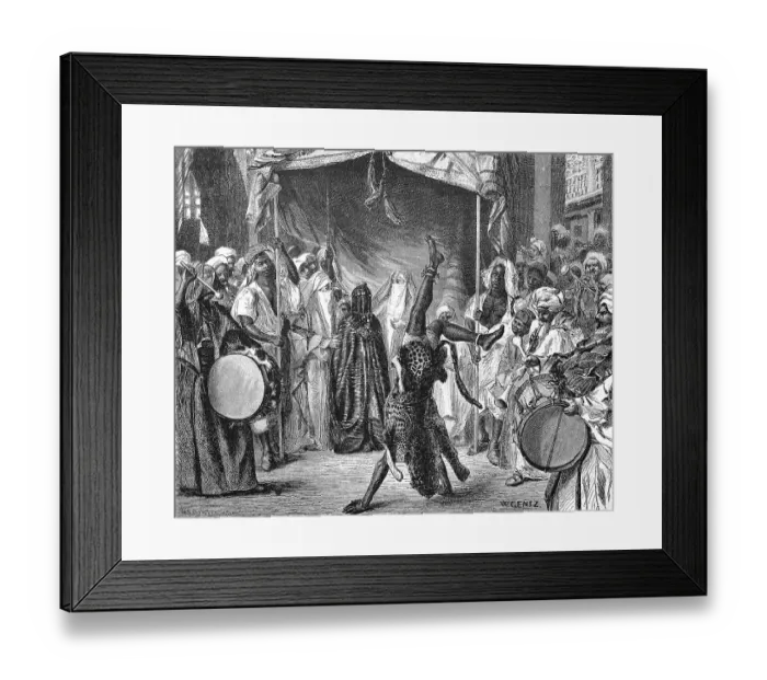 Framed Print : Wedding celebration with music and acrobatics and a veiled bride in Cairo