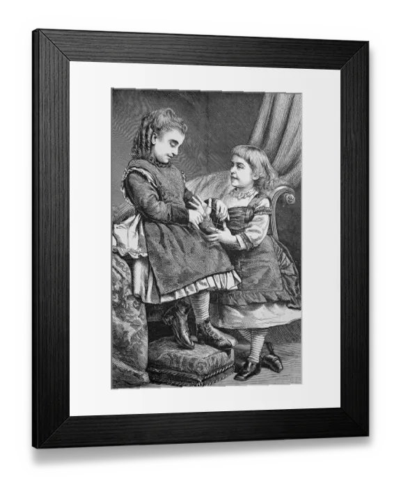 Framed Print : Two Girls Playing the Finger Game Take Off with a Thread Framed Print : Two Girls Playing the Finger Game Take Off with a Thread