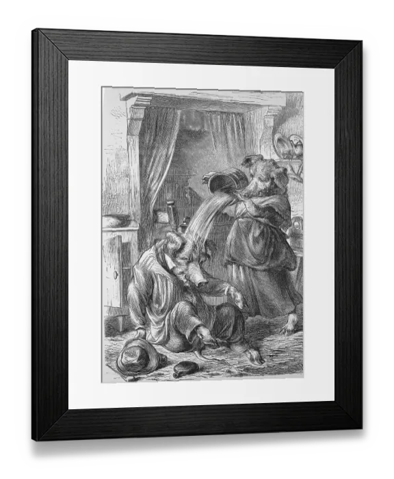 Framed Print : Humour, the drunken husband, Mrs Pig pours a gush of water over the head of the drunken boar Framed Print : Humour, the drunken husband, Mrs Pig pours a gush of water over the head of the drunken boar