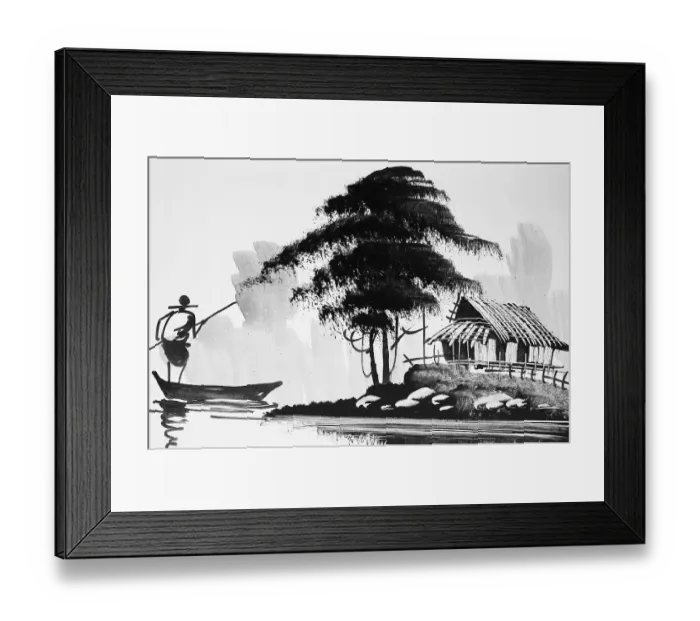 Framed Print : Hut, Fisherman, Tree, Historical Landscape in Southeast Asia