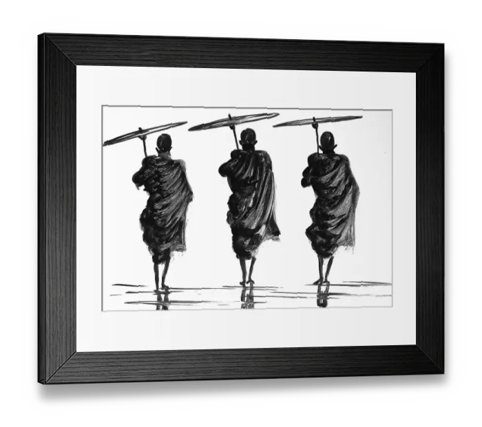 Framed Print : Three Monks with Parasol, Historic Landscape in Southeast Asia Framed Print : Three Monks with Parasol, Historic Landscape in Southeast Asia