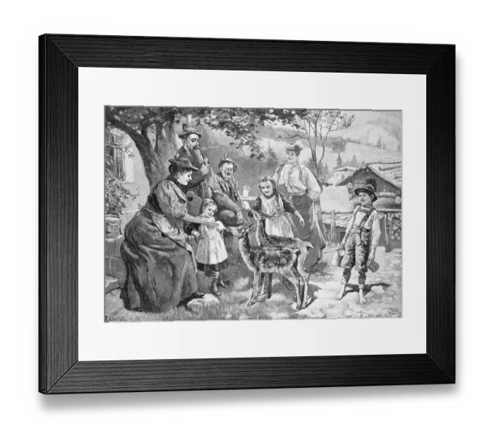 Framed Print : Two motherless fawns are being bottle-fed in the farmer's family