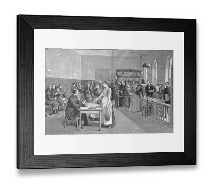 Framed Print : Historical illustration of a situation in the Savings Bank Berlin Framed Print : Historical illustration of a situation in the Savings Bank Berlin