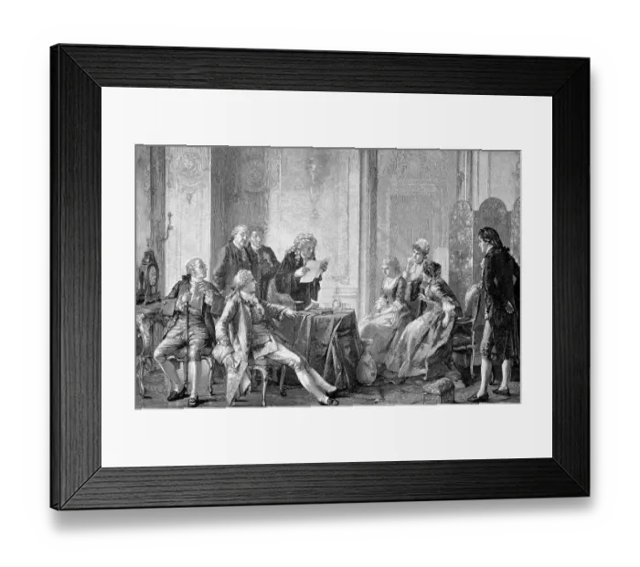 Framed Print : Historical illustration of the reading of a will at a notary's office in 1880