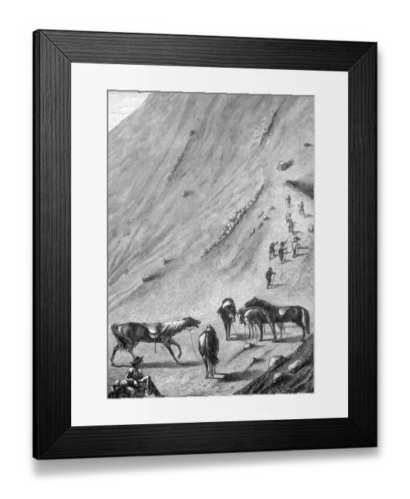 Framed Print : Historical illustration of the last horse station on the volcano Vesuvius