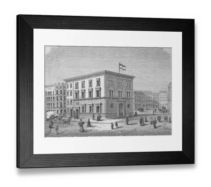Framed Print : Historical illustration of the Olfen bank building in Hamburg Framed Print : Historical illustration of the Olfen bank building in Hamburg