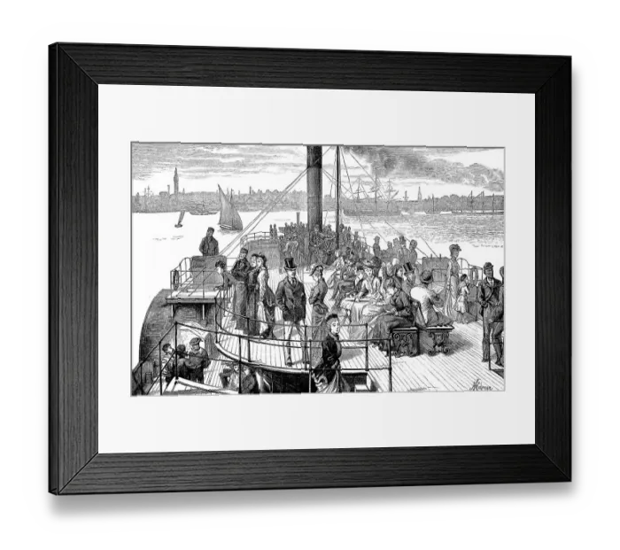Framed Print : Liverpool, people on a ferry, England Framed Print : Liverpool, people on a ferry, England