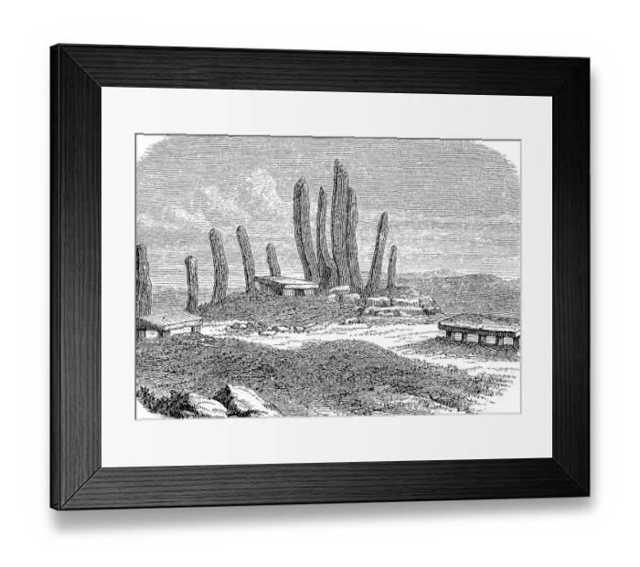 Framed Print : Menhir and stone table in Khasia in 1880