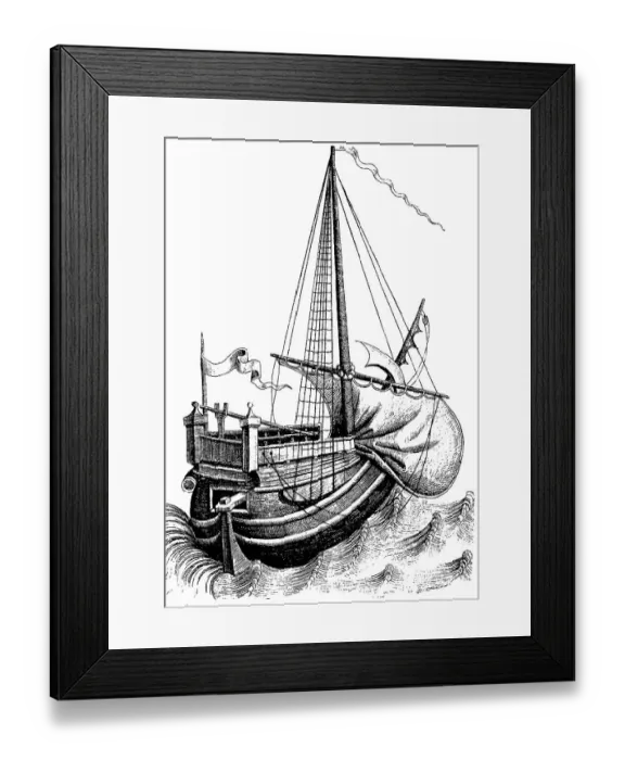 Framed Print : 15th century ship, Germany, digitally restored reproduction of a 19th century original